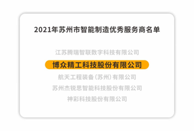 博眾精工榮獲2021年蘇州市智能制造優秀服務商，以卓越技術服務引領產業升級